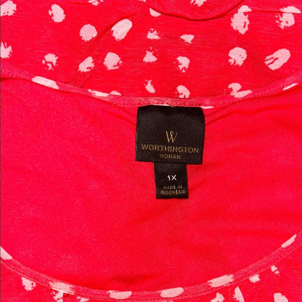 Worthington Woman Banded Hem Bloused Polka Dot Tank Top 1X Dark Coral - Picture 3 of 3